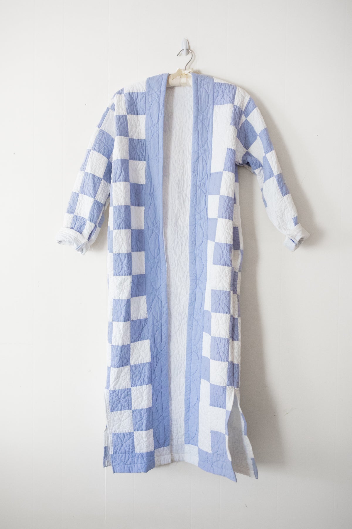 pastel blue check quilt jacket