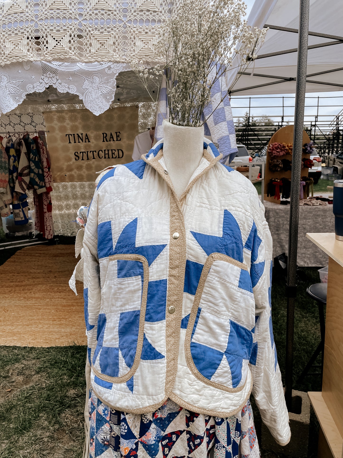 blue quilt bomber