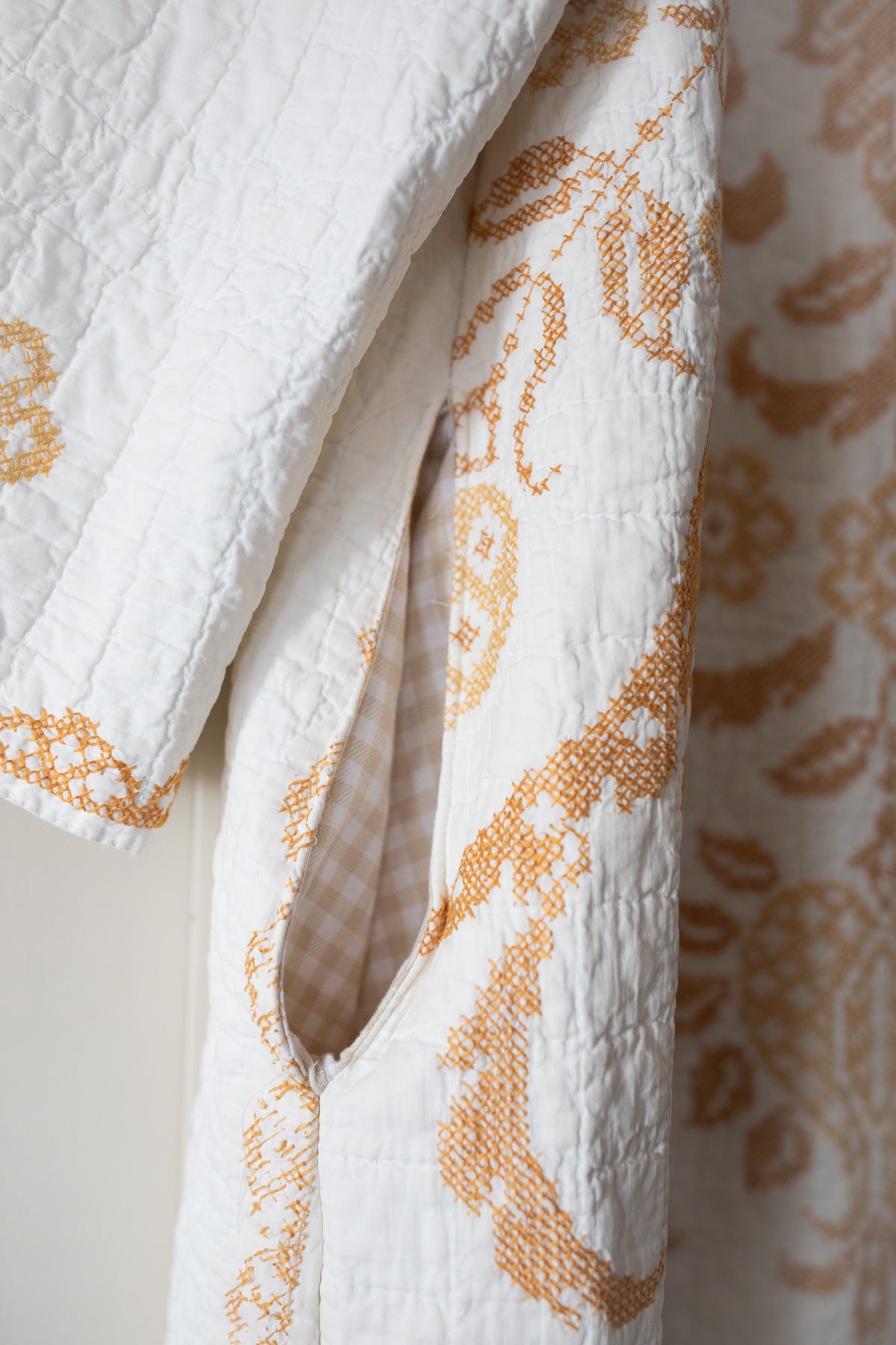 Gold cross stitch quilt jacket