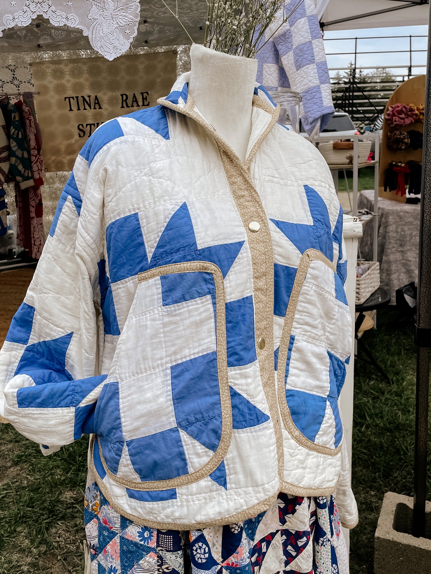 blue quilt bomber