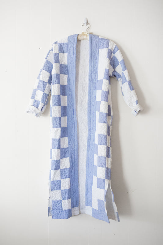 pastel blue check quilt jacket