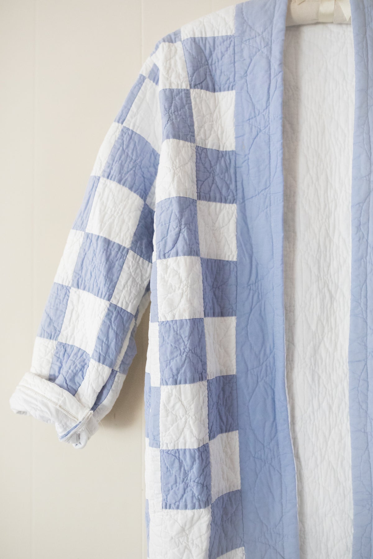 pastel blue check quilt jacket